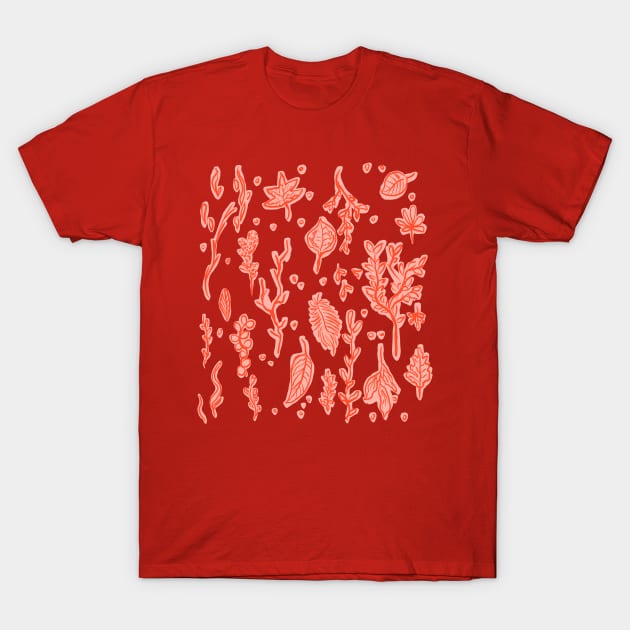 Pastel Red Outdoor Leaves Collection T-Shirt by VictoriaLehnard